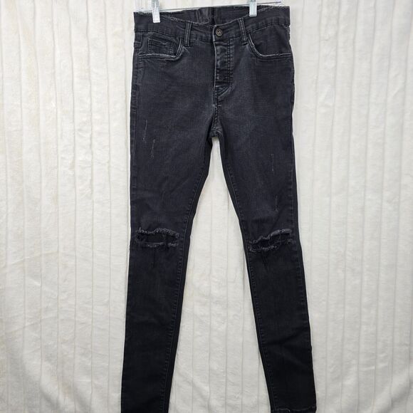 Valabasas Men's Stacked Jeans Black Button Fly Cargo Destroyed Denim Size 32 - Picture 1 of 16